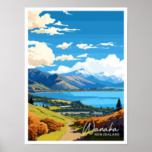Wanaka Neuseeland Reise Vintage-Illustration Poster