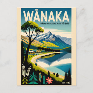 Wānaka Neuseeland Retro-Reiseposter-Kunst Feiertagspostkarte
