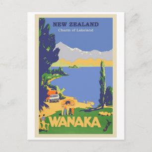 Wanaka, Neuseeland Vintage-Reiseposter Postkarte