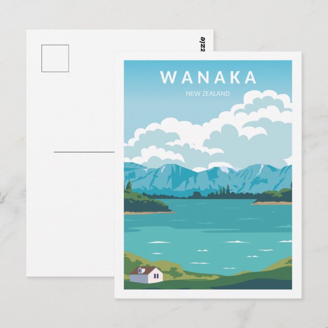 Wanaka New Zealand Reiseziel Illustration Postkarte (Vorne/Hinten)
