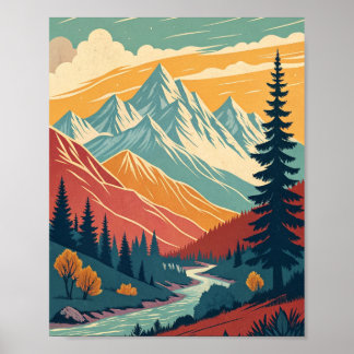 Wand-Art-Plakat Retroberge lebhafte Farben Poster