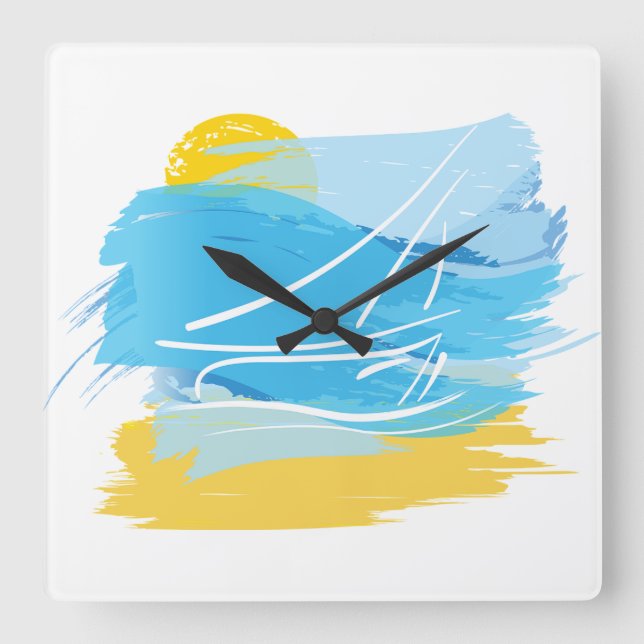 Wand-Uhr am Ocean Painting Square Quadratische Wanduhr (Vorderseite)