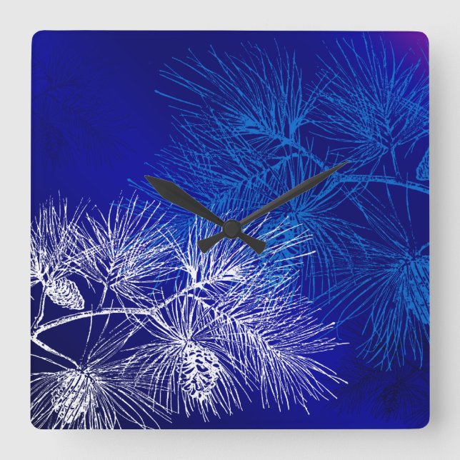 Wand-Uhr für blaue und weiße Pine Quadratische Wanduhr (Vorderseite)