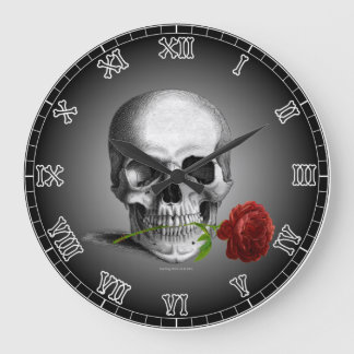 Wand-Uhr-gotische Schädel-Rosen-Skelett-Ziffern Große Wanduhr