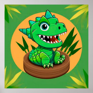 Wandbild Cartoon-Dinosaurier Tropischer Dschungel  Poster