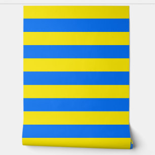 Wanddekoration aus gelben und blauen Streifen Tapete