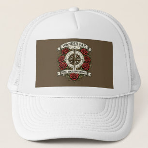Wander Far – Compass Rose Vintage Grafikmütze Truckerkappe