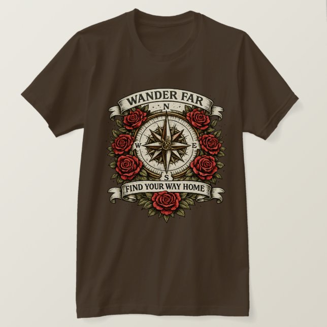 Wander Far Kompassrose Vintage T-Shirt (Design vorne)