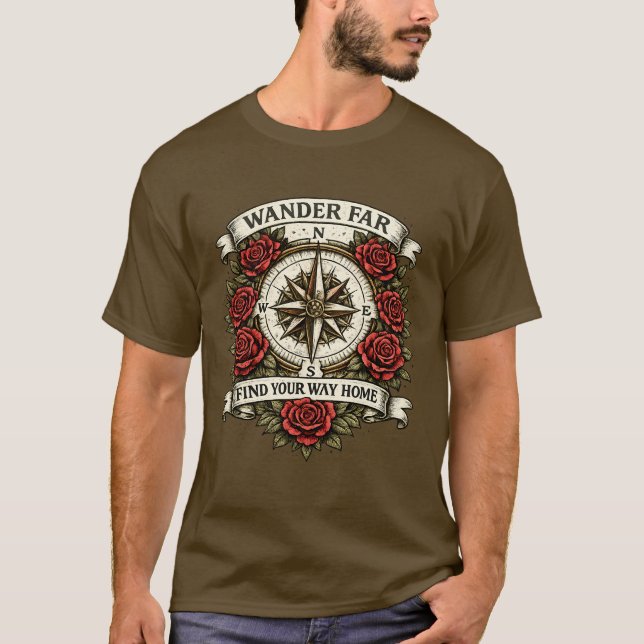 Wander Far Kompassrose Vintage T-Shirt (Vorderseite)