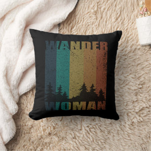 Wander Frau Wandern Camping Vintage Kissen