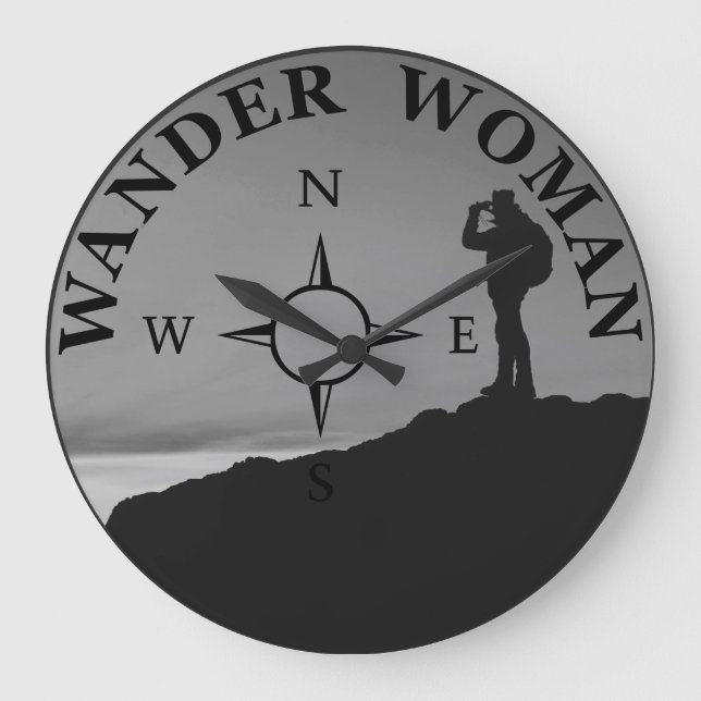 Wander Frau Wandern Große Wanduhr (Vorderseite)