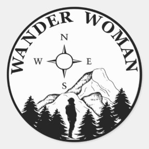 Wander Frau Wandern Runder Aufkleber