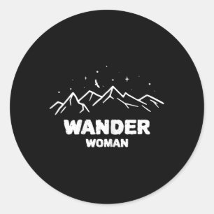 Wander Frau Wandern Wandern Bergsteigen Runder Aufkleber