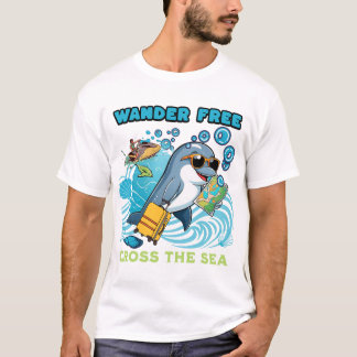 Wander Free Dolphin - Ocean Travel Adventure Carto T-Shirt