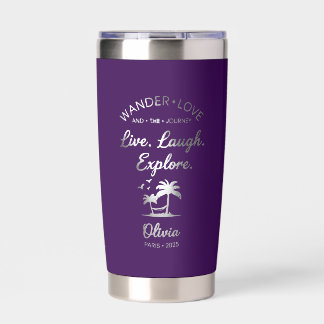 Wander Liebe, Live Laugh Explore, Lila Isoliert Thermobecher