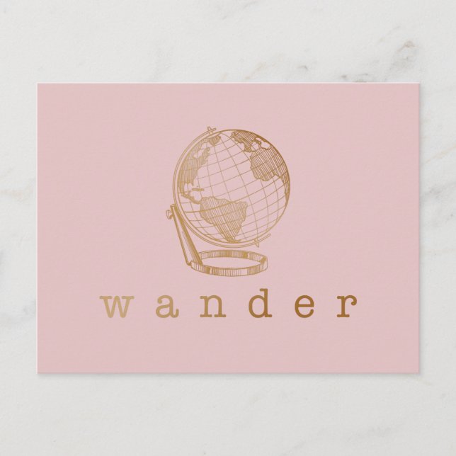 Wander Reiseangebot und Globe in Blush and Gold  Postkarte (Vorderseite)