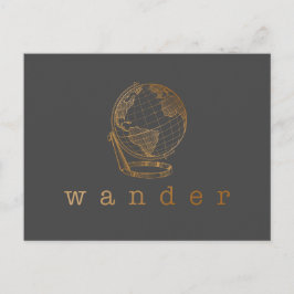 Wander Reiseangebot und Globe in Schwarz und Gold Postkarte