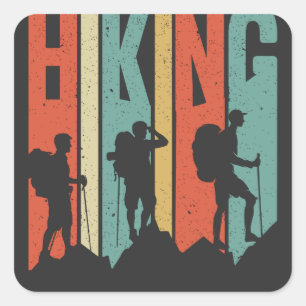 Wander-Themen-Abenteuer-Shirt, Vintage-Wandern Quadratischer Aufkleber