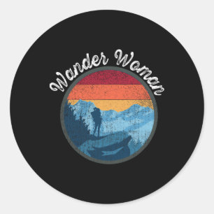 Wander Woman Retro Sonnenuntergang - Klettern Wand Runder Aufkleber