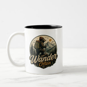 Wandere oft Vintage-Wanderbär-Bergabenteuer Zweifarbige Tasse