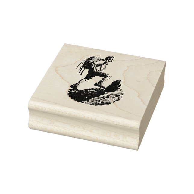 Wanderer am Rand eines steilen Berges Gummistempel (Stempel)