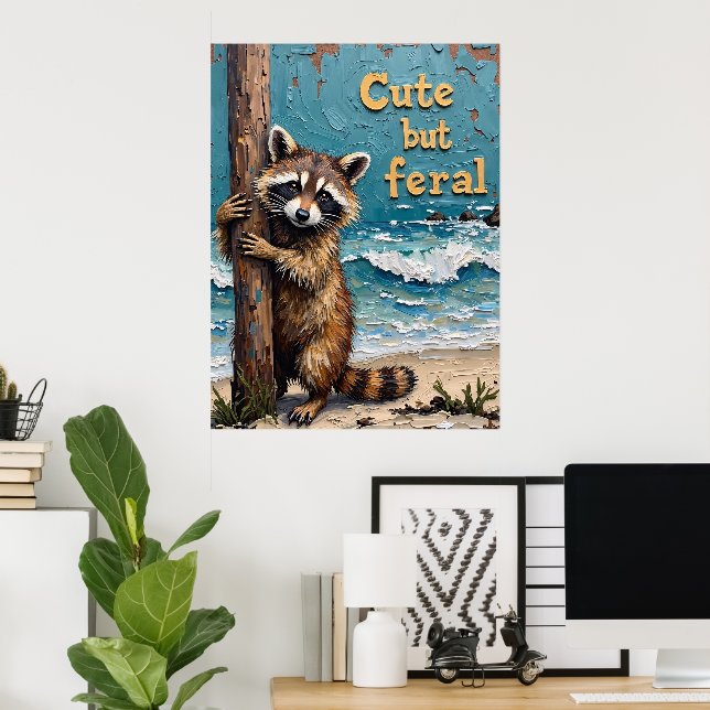 Wanderer am Strand: Raccoon an der Post Poster (Heimbüro)