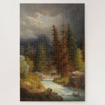 Wanderer an einem sintflutartigen Fluss in einem d