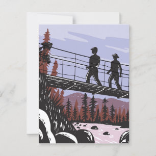 Wanderer auf der Swinging Bridge in Yosemite WPA Postkarte