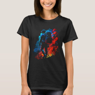 Wanderer Flammen Berge Wandern Bergsteiger Retro N T-Shirt