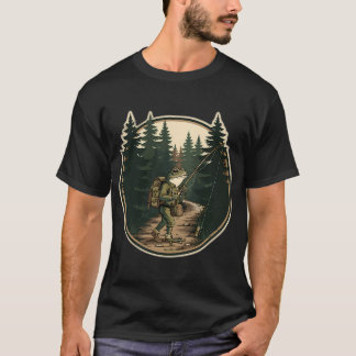 Wanderer Frosch Fischer Retro Outdoor Abzeichen T-Shirt