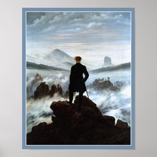 Wanderer über dem Meer des Nebels von C. David Fri Poster (Vorne)