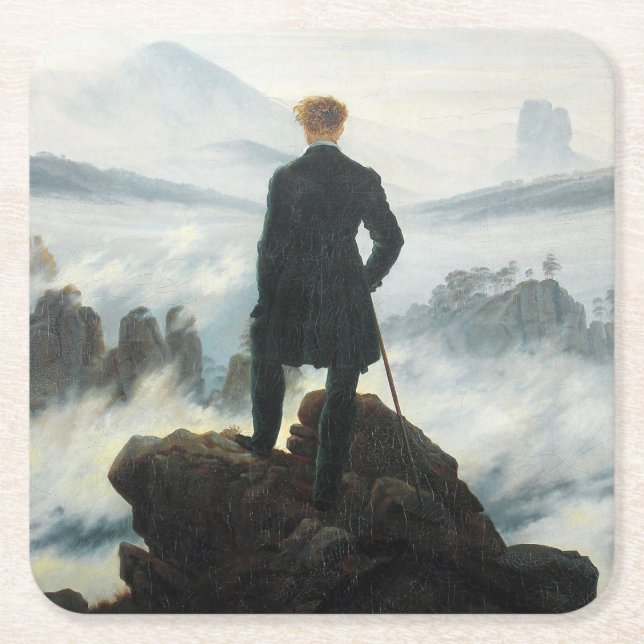 Wanderer über dem Nebel-Meer, Friedrich Rechteckiger Pappuntersetzer (Vorderseite)