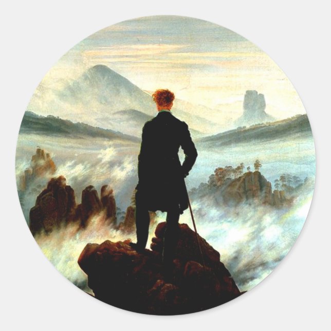 Wanderer über dem Nebelmeer von Caspar David Frie Runder Aufkleber (Vorderseite)