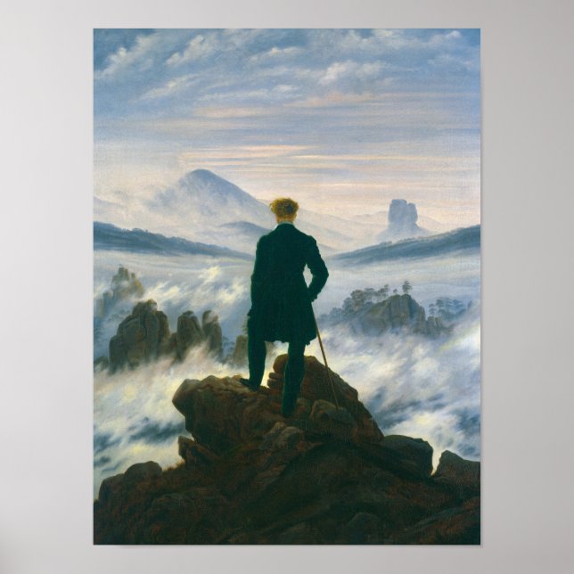 Wanderer über dem Nebelmeer von Caspar Friedrich Poster (Vorne)