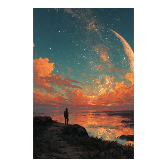 Wanderer unter riesigem Halbmond Fotodruck (Vorne)