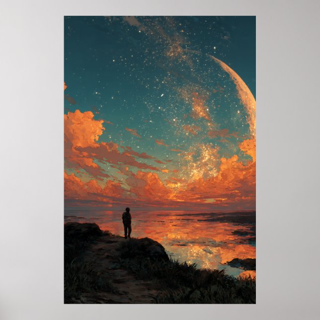 Wanderer unter riesigem Halbmond Poster (Vorne)