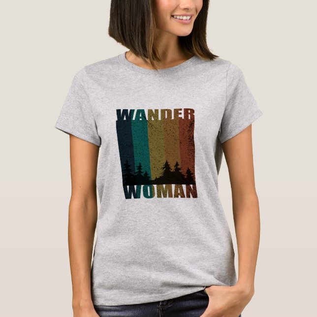 Wanderfrau Camping Vintag T-Shirt (Vorderseite)