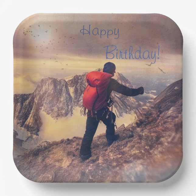 Wanderglücklich zum Geburtstag Pappteller (Vorderseite)