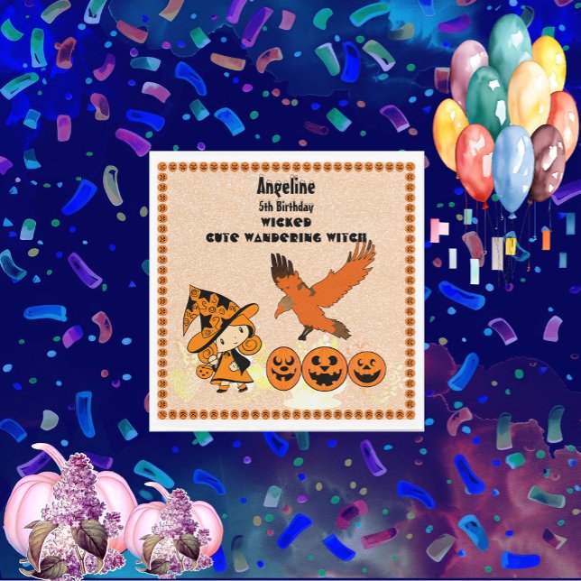 Wanderhexe Raven Halloween Pumpkins Geburtstag Serviette (Wandering Witch Raven Halloween Pumpkins Birthday Napkins)