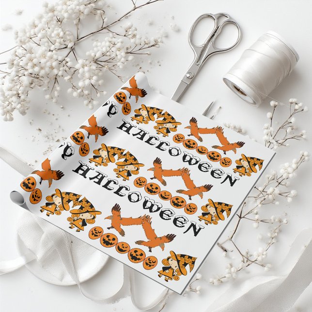 WanderHexensprechende Kürbislaternen Halloween Geschenkpapier (Wandering Witch Spooky Jack O Lanterns Halloween Wrapping Paper)