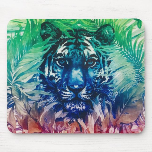WanderJungle Wild Tiger Foliage Tropical Blätter Mousepad (Vorne)