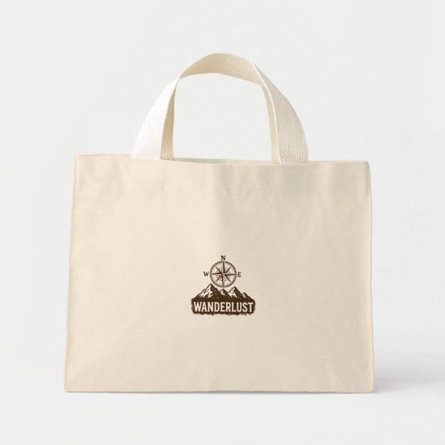 Wanderlust Adventure Tote Bag - Compass & Mountain Mini Stoffbeutel (Vorne)