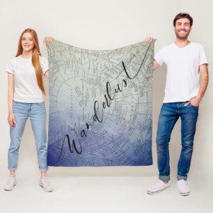Wanderlust Blue Ombre-Wasserfarbe Vintage-Weltkart Fleecedecke