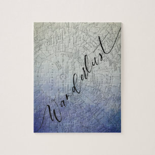 Wanderlust Blue Ombre Watercolor Vintage Weltkarte Puzzle
