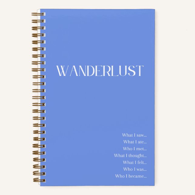"Wanderlust" Blue Travel Journal Notizbuch (Vorderseite)