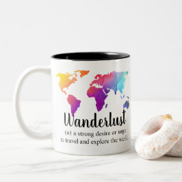 Wanderlust/bunter Weltkarteentwurf für Zweifarbige Tasse