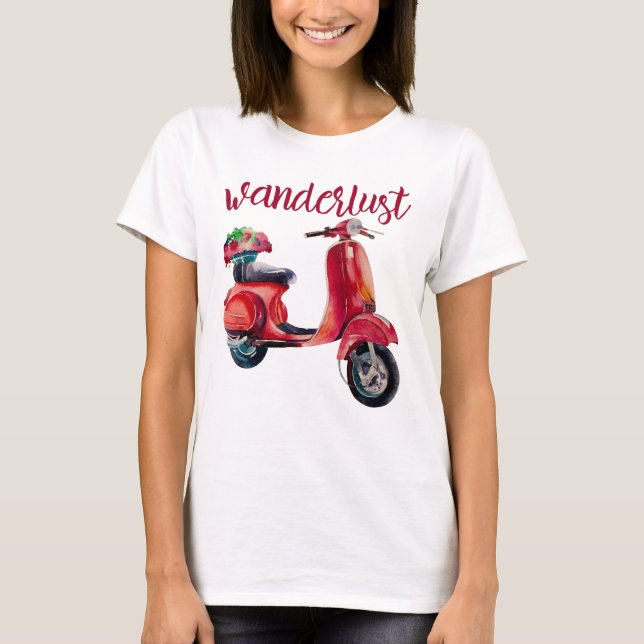 Wanderlust - Chic Red Scooter European Style T-Shirt (Vorderseite)