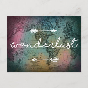Wanderlust Colorful World Map Postcard Postkarte