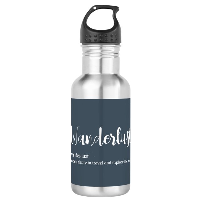 Wanderlust-Definition weiß, grau Edelstahlflasche (Vorderseite)