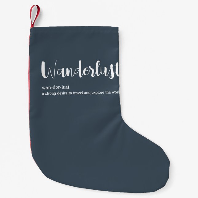 Wanderlust-Definition weiß, grau Kleiner Weihnachtsstrumpf (Vorderseite)
